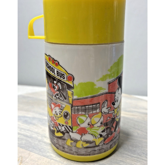 Vtg. Walt Disney School Bus Thermos Bottle / Mickey Mouse - Picture 2 of 5